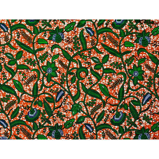 African Print Fabric/ Ankara - Orange, Green, Blue 'Ivy Crush,' YARD or WHOLESALE