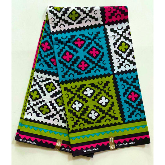 African Print Fabric/ Ankara - Green, Pink, Teal, White 'Zulu Pop', YARD or WHOLESALE