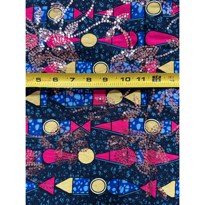 African Print Fabric/Sequined - Ankara: Blue, Pink, Beige ‘Queen Khentkaus', Yard or Wholesale