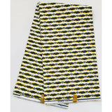 African Print Fabric/ Ankara - Yellow, White, Navy "Wayo," YARD or WHOLESALE