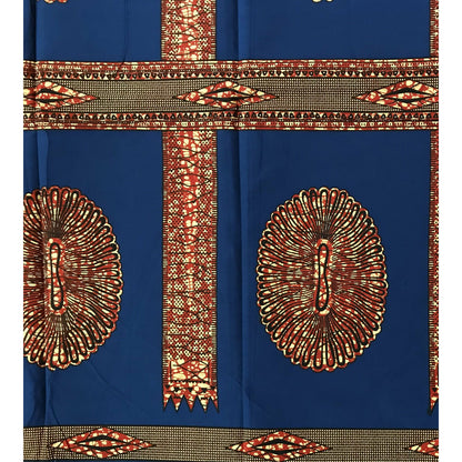 African Print Fabric/ Ankara - Brown, Blue 'Nandi', YARD or WHOLESALE