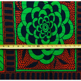 African Print Fabric/ Ankara - Green, Brown, Navy 'Snap & Bloom,' YARD or WHOLESALE