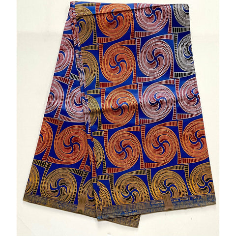African Print Fabric/ Ankara - Blue, Dark Red, Marigold 'Center of Limuru,' YARD or WHOLESALE