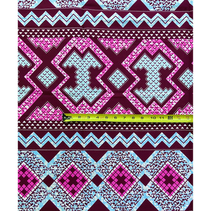 African Print Fabric/ Ankara - Brown, Pink, Blue “Barmani Tempo”, Per Yard or Wholesale