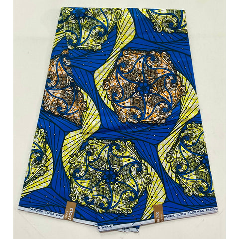 African Print Fabric/ Ankara - Blue, Orange, Yellow 'Macie', YARD or WHOLESALE