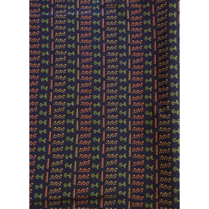 African Print, Stretch Cotton Satin Fabric- Navy, Orange, Green "Adewale" Per Yard