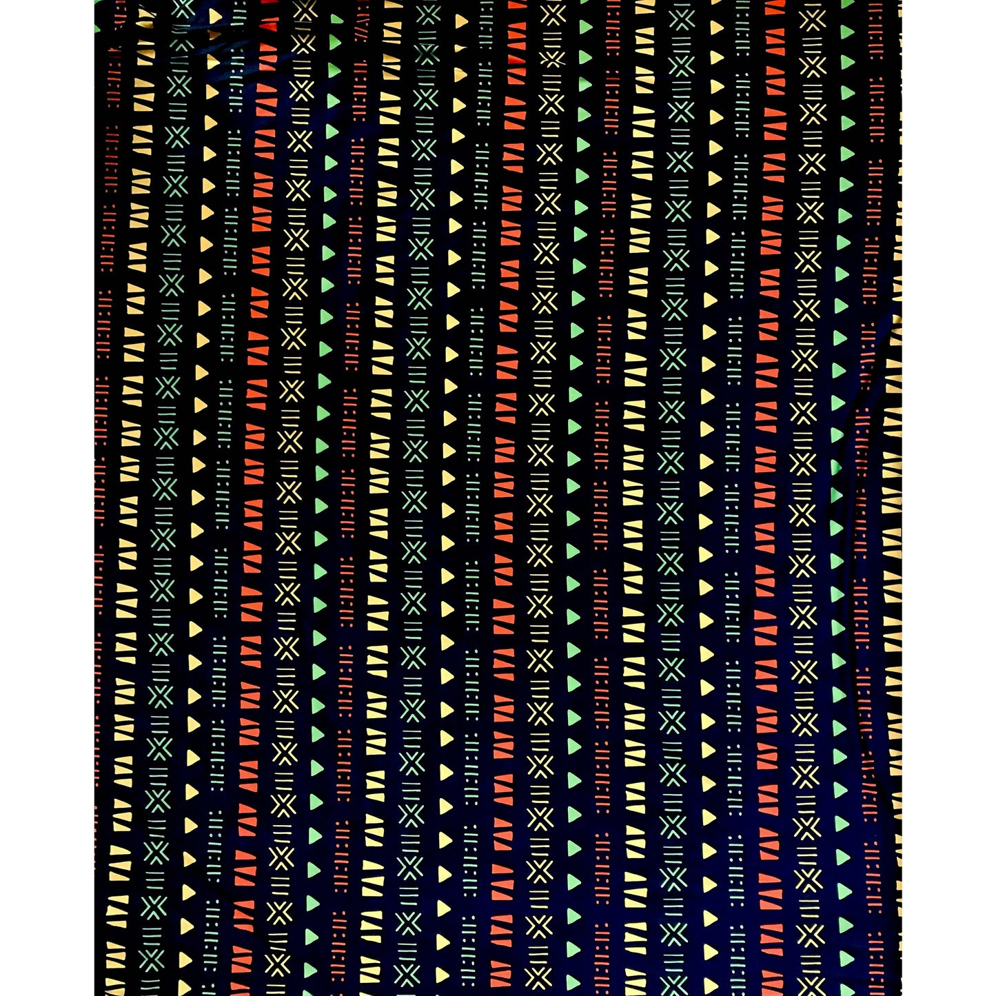 African Print, Stretch Cotton Satin Fabric - Dark Brown, Orange, Yellow, Green "Kachi", Per Yard