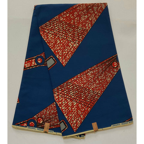 African Print Fabric/ Ankara - Brown, Blue ‘Adelaide' Design, YARD or WHOLESALE