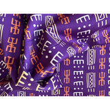 African Print, Stretch Cotton Satin Fabric- Purple, Brown, Cream "Waweru" Per Yard