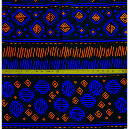 African Print Fabric/ Ankara - Black, Blue, Orange 'Gbehan', YARD or WHOLESALE