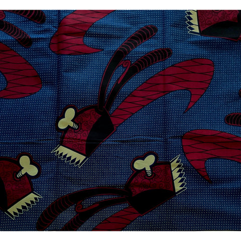 African Print Fabric/ Ankara - Blue, Dark Red, Beige 'Old School Clippers' Design, YARD or WHOLESALE