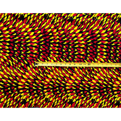 African Print Fabric/ Ankara - Red, Yellow, Black 'Dada Illusion' Design, YARD or WHOLESALE