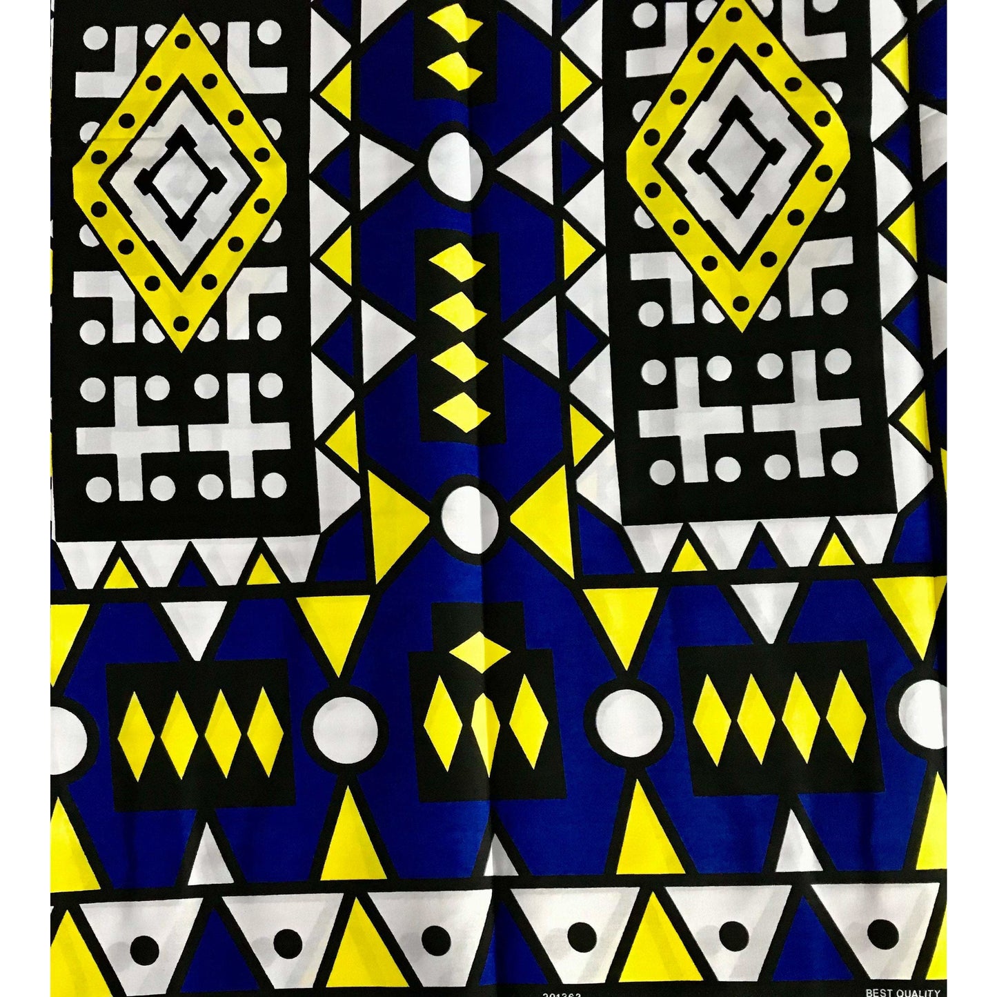 African Print Fabric/ Ankara - Blue, Yellow, Black, White 'Samakaka' Design, YARD or WHOLESALE