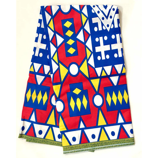 African Print Fabric/ Ankara - Blue, Red, Yellow 'Samakaka Pb' Design, YARD or WHOLESALE