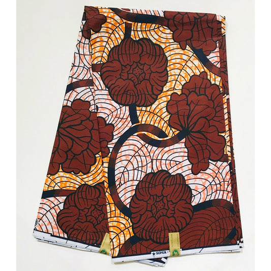African Print Fabric/ Ankara - Brown, Coral, Orange, 'Ezana Loves,' YARD or WHOLESALE