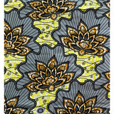 African Print Fabric/ Ankara - Gray, Brown, Yellow  'Mady Floret,’ YARD or WHOLESALE
