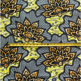 African Print Fabric/ Ankara - Gray, Brown, Yellow  'Mady Floret,’ YARD or WHOLESALE