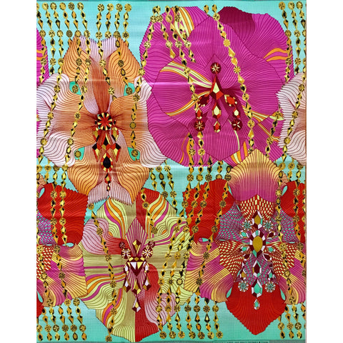 African Print Fabric/ Ankara - Aqua Green, Pink, Red, Yellow 'Sensational Love' Design, YARD or WHOLESALE